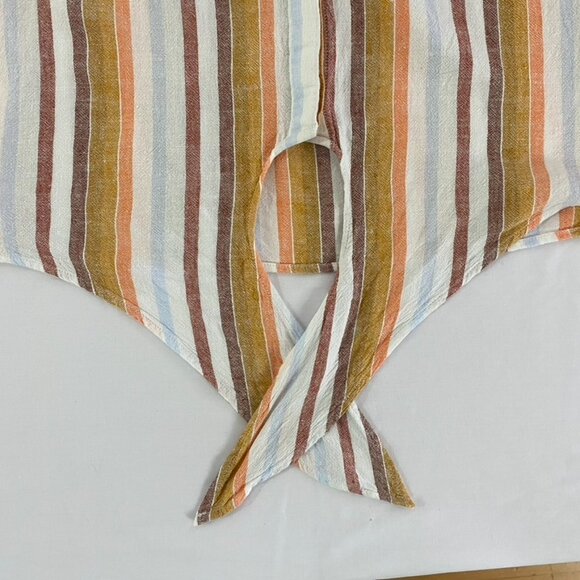Anthropologie Cloth & Stone Women's Small Tie Front Striped Linen Button Down - Picture 9 of 13